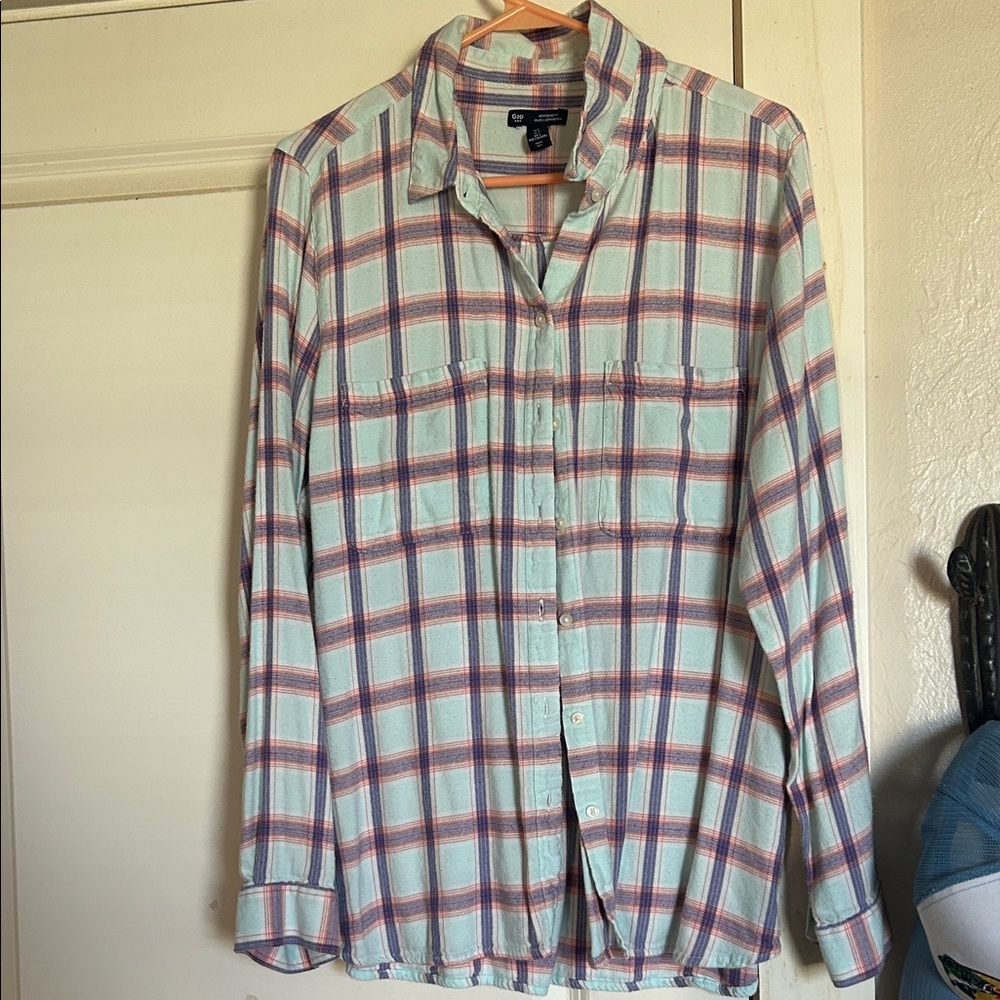GAP Plaid Button-Down Shirt in Blue and Red